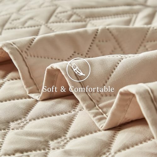 akkialla Twin Size Quilt Bedding Set,Beige Lightweight Microfiber Soft Bedspreads,Modern Style Geoetric Pattern Coverlet Set for All Seasons,2 Piece(1 Quilt,1Pillow Sham) by akkialla - Used condition - Image 6
