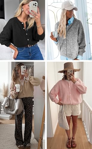 ATHMILE Fall Long Sleeve Cardigans for Women Sweater Fashion Open Front Winter Button Down Crewneck Loose Knit Jacket 20254