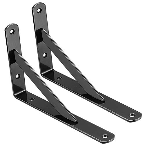 2 Soportes Triangulares Para Estantería, Soportes Para Estantes Resistentes, Soporte Para Estantes, Marco de Soporte Para Estantes Montado en La Pared en Ángulo de 90 Grados, Con Tornillos, Negro Cover
