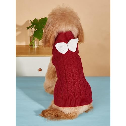 Yanmucy Dog Turtleneck Sweater Bow Knitting Dog Jumper Warm Dog Winter Clothes Pullover Knitwear Crochet Dog Coat Christmas Costume for Small Medium Large Dogs Cats (Red - Image 4
