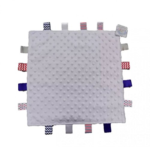 Personalised Embroidered Baby Dimple Comforter Taggy Blanket with Name Newborn Boy or Girl (White))
