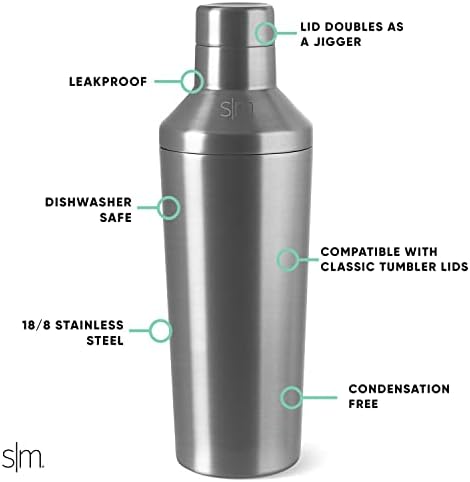 Simple Modern Cocktail Shaker Set with Jigger Lid | Stainless Steel Boston Shaker Insulated Martini Mixer for Mocktails | Gifts for Men Women Him Her | Classic Collection | 20oz | Sea Glass Sage - Thumbnail 5