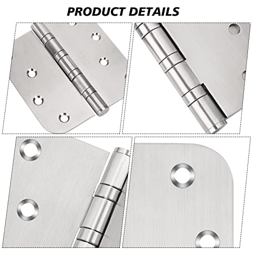 304 Stainless Steel 4'' X 4'' Door Hinges Ball Bearing Commercial Grade for Exterior and Interior Door with 5/8 Inch Radius Corners, 2 Pack (Silver)