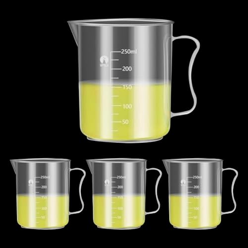 Image of Measuring Jugs, Plastic Food Grade Liquid Measuring Cups Molded Graduations - Chemical Resistant, Autoclavable - Handle for Convenient Lifting (4, 250ml)
