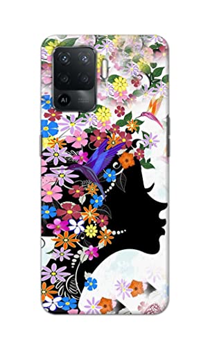 Image of Printed Hard Back Cover Case for Oppo F19 Pro Back Cover (Floral Hairstyle Girl) -1803