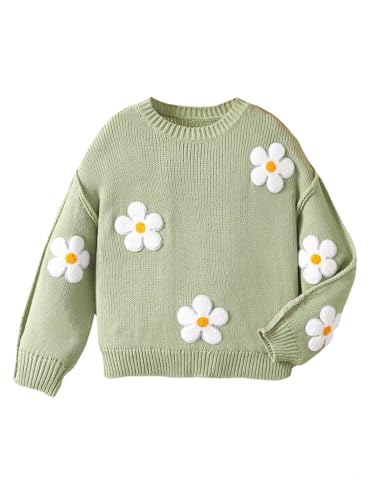 Image of BEAUDRM Girl's Bow Sweater Crew Neck Cute Sweaters Long Sleeve Knit Pullovers Sweater