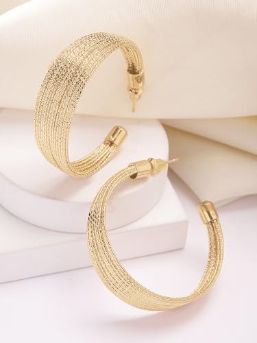 Image of Bohey by KARATCART Gold-Toned Classic Half Hoop Earrings for Women