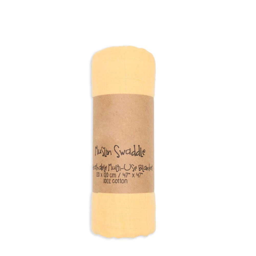 Chickwin Baby Muslins Cloths Swaddle Blanket, Solid Color Cotton Soft Large Muslins Cloths Breathable Swaddle Blanket for Newborn Infant, Perfect Boys Girls Shower Gifts (120x120cm,Light Yellow)