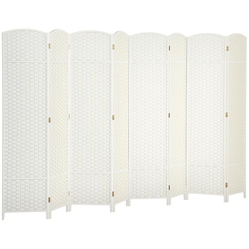 HOMCOM Room Divider, 8 Panel Folding Privacy Screen, 5.6' Tall Freestanding Wall Partition for Home Office, Bedroom, White