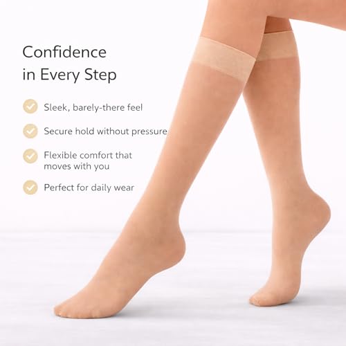 Image of Diamond Star Women's Trouser Socks, Opaque Knee High Nylon Socks, Stretchy Comfort Fit for Work and Casual, 6 Pairs
