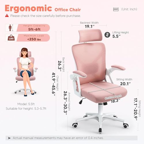Chaise de bureau ergonomique en maille avec appui-tête réglable - 2