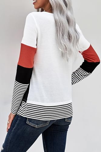 Long Sleeve Shirts for Women Casual Lightweight Sweaters Color Block Striped Tunic Tops3