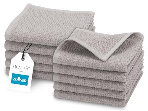 ZOLLNER 10er Set Seiftücher in 30x30 cm - langlebige Handtücher in grau - mit praktischem Aufhänger - Zeitloses Waffelmuster - waschbar bis 95°C - Baumwolle - Hotelqualität