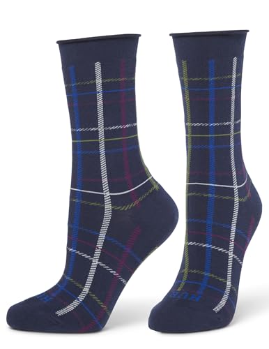 Image of HUE Women's Jeans Sock (Pack of 3), Blue Plaid Pack, One Size