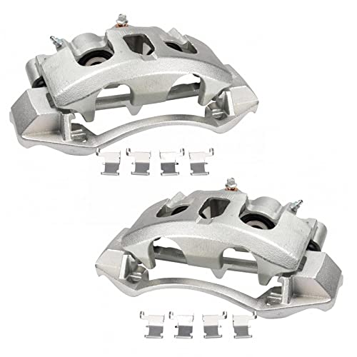Image of TRQ Rear Driver and Passenger Side Brake Caliper Set Caliper Brackets Hardware Compatible with 2012-2021 Nissan NV1500 2012-2021 NV2500 2012-2021 NV3500 2016-2023 Titan XD