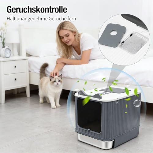Geschlossenes Katzentoilette, Katzenklo Edelstahl mit Deckel, Katzenklo Matte und Katzenklo Schaufel, Metal Cat Litter Box für Katzen bis 5.4 kg – Bild 5