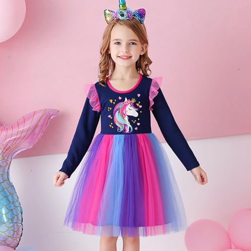 VIKITA Girls' Dresses Winter Long Sleeve Party Birthday Tulle Dresses for 3-12 Years2