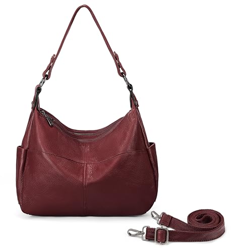 YALUXE Women's Shoulder Bag Genuine Leather Convertible Handbag Purse with 2 Straps