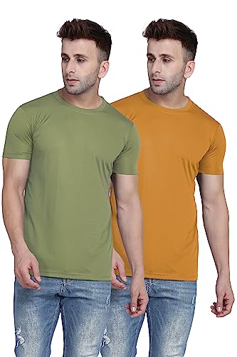 Image of TQH Men Dri Fit Polyester Half Sleeve Round Neck Multicolor t Shirts - Combo Set of 2