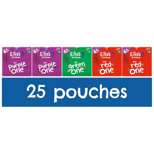 Ella's Kitchen Organic Fruit Smoothie Assortment, Pack of 25 Pouches (10 x Red, 10 x Purple, 5 x Green)