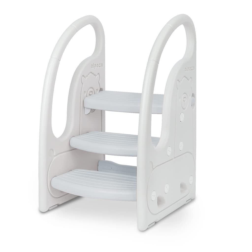 Scaletta gradini per bambini Sgabello a tre gradini Regolabile in Altezza Antiscivolo Grigio