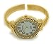 Wincci Ladies Mother of Pearl Dial Metal Bangle Cuff Fashion Analog Quartz Watch with Rhinestones (Gold)