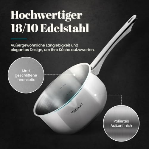 Wecook! Stielkasserolle 14cm, kasserolle, klein, kleiner Topf Induktion 1,1l, Edelstahl, stapelbar, für kleine Portionen, Singlehaushalt – Ansicht 5
