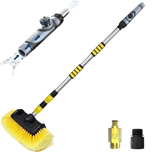 SISUPASSIE 12FT Car Wash Brush with Long Handle, Telescopic Car Wash Brush with Soap Dispenser, 12-Inch Soft Bristle Car Cleaning Brush for Cleaning Car, RV, Truck, Boat, Solar Panels