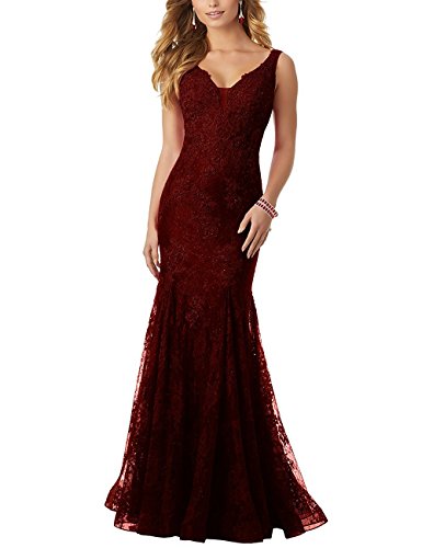 Ruisha Women Sexy V Neck Lace Appliques Formal Mermaid Prom Dresses 2018 Party Evening Gowns Long RS0025 US 12 Burgundy