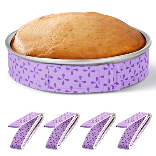 starfa lab 4 Piece Cake Strips For Even Bakery Super Absorbent Baking Strips For 8 And 10 Inch Cake Pans Prevents Domed Tops Cracked Edges Essential Baking Supplies