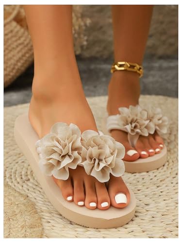 Women's 3D Floral Flip Flops Elegant Appliques Beach Thongs Sandals Summer Flats Shoes3