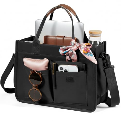 Image of coowoz Canvas Tote Bag for Women Work Tote Bags with Zipper Nurse Crossbody Bags Handbags Shoulder College Teacher Laptop Bag