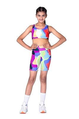 UMILDO Girls Polyester Active Wear Sports Bra with Cycling Shorts_Pink