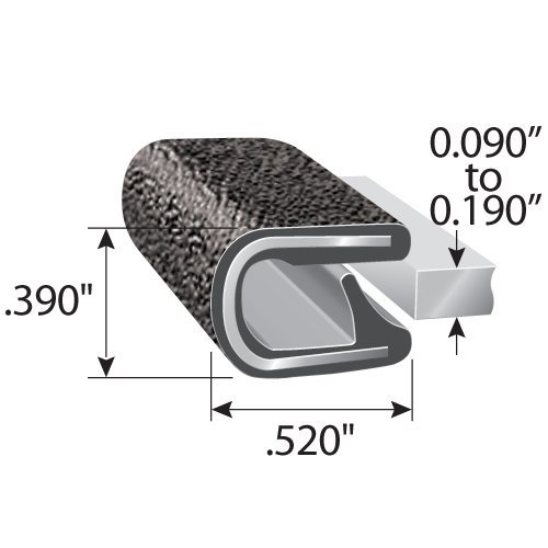 Image of Trim-Lok 1640SB3-708-100 PVC /Metal Range Fit Trim, 0.3900 inch Height, Fits Edge 0.090 inch to 0.190 inch, 100' Length