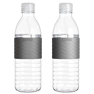 Copco Hydra Reusable Water Bottles | Set of 2 | Non-Slip Sleeve | Spill Resistant Lid | Clear Water Bottles for School, Gym, & Travel | BPA Free Tritan Plastic Water Bottles | 16 Oz (Gray)