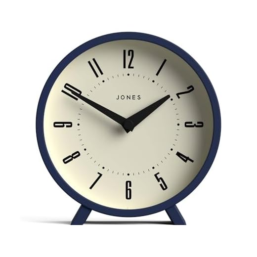 JONES CLOCKS® 'Venus' Desk Clock - Modern Round Design in Blue, Stylish Retro Look for Shelf, Table, Mantel or Bedside