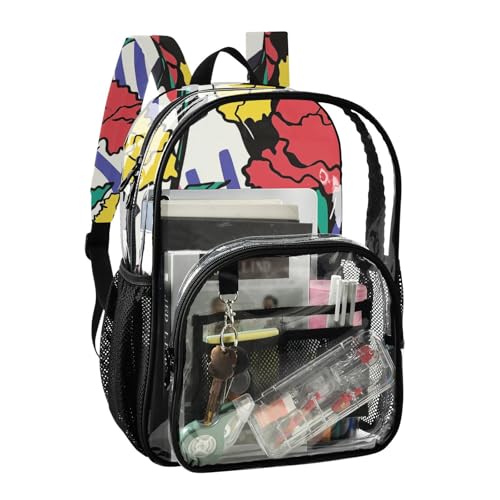 Pop Art Carnation Clear Backpack School Clear Bookbags For Girls Boys Transparent PVC Backpacks2