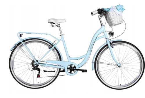BDW - Bicicleta de Mujer de 28 Pulgadas - Sillín Cómodo - Bicicleta Urbana de 7 Velocidades con Cesta de Mimbre e Iluminación Completa para Desplazamientos Diarios y Ocio - Catherina - 19', Negro