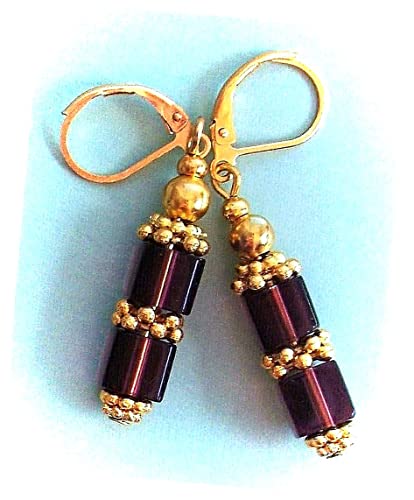 Plum Double Cubes Chinese Crystal Earrings for Women