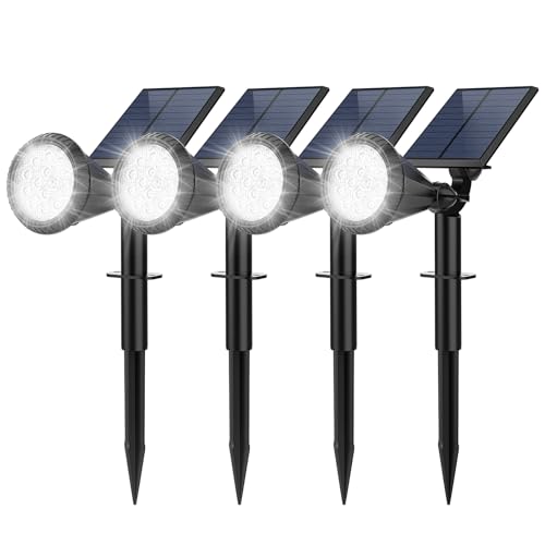Fratink Solar Spot Lights Outdoor, 4 Pack Outdoor Solar Lights for Yard, IP65 Waterproof Solar Spotlights with 4 Modes, 2-in-1 Auto On/Off Solar Landscape Lights for Flood, Wall, Pathway (Cool White)
