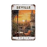 Cartel de metal vintage de Sevilla, España, para decoración de pared, bar, bar, decoración de pared, póster retro de 20 x 30 cm