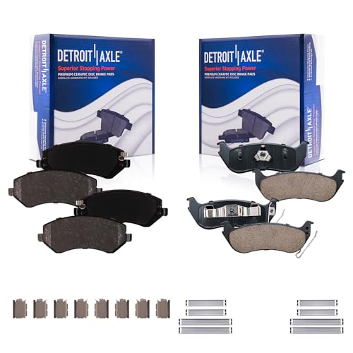Image of Detroit Axle - 4pc Brake Pads for 2003-2007 Jeep Liberty, 4 Front and Rear Ceramic Brake Pads 2004 2005 2006 Replacement