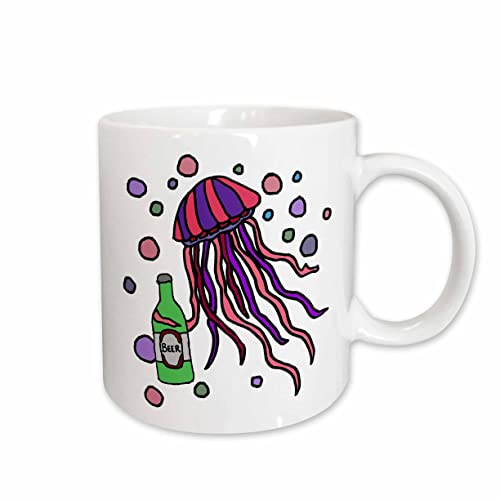 3dRose Funny Cool Jellyfish Drinking Beer Cartoon 11oz Mug