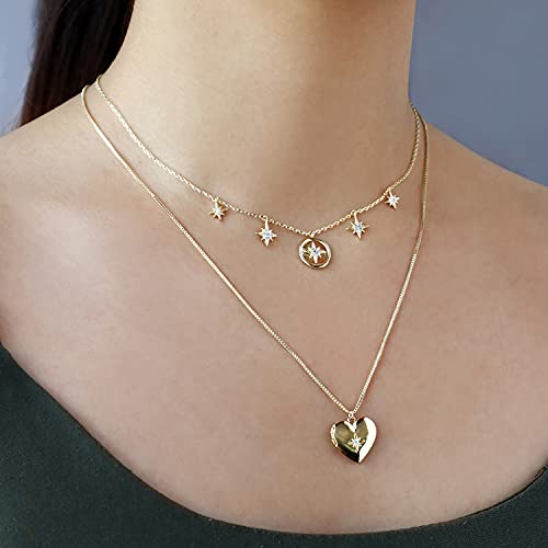 Wanderlust + Co Heart Gold Locket Chain Necklace - 14K Real Gold Plated Jewelry #TOP1