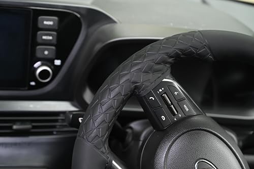 Image of Leather 25CM Universal Fit Car Steering Wheel Cover, Elastic Breathable and Odorless (Black-7)