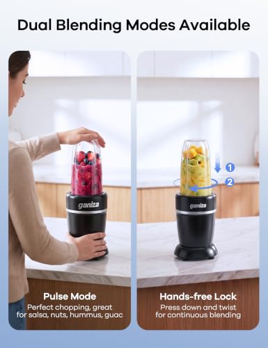 Image of Ganiza Smoothie Blender Max 1300W, Personal Kitchen Blender & Grinder Combo | 23 oz, (2) 37 oz To-Go Cups, 6-Leaf Blade, Portable Maker for Smoothies, Shakes, Frozen Drinks, Sauces, Coffee Beans, Nuts