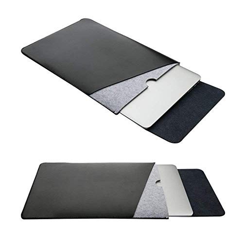 RUISIKIOU MacBook 12" Funda, Impermeable de Microfibra antiarañazos para Laptop, Funda de Cuero con Funda de Fieltro Doble Bolsillo con Alfombrilla de ratón, Negro