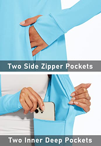 Magcomsen Zip Up Lightweight Jacket For Women Sun Protection Athletic Shirts Long Sleeve Workout Jacket Light Blue Xl #TOP3