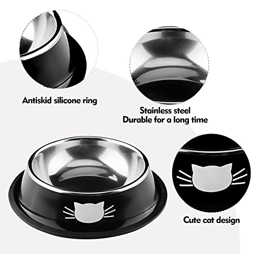 Edelstahl Katzennäpfe Set, Futternapf & Wasser Schüssel (2 Schwarz)