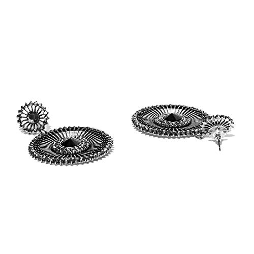 Floral Oxidized Statement Drop Earrings